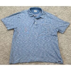 Faherty Men's Short‎ Sleeve Blue Heather Pocket Polo Shirt XL Indigo Dyed